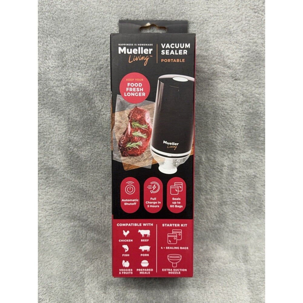 Mueller Living Food Vacuum Sealer Portable Cordless Starter Kit Bags Nozzle